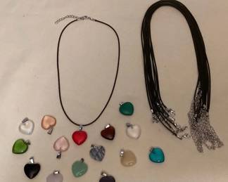 MES167 Fifteen Polished Stone Heart Pendants With Black Cord Necklaces New