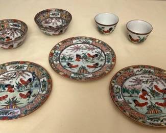 MES102 Vintage Chinese Famille Rose Rooster Porcelain Dishes