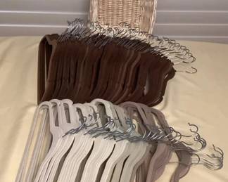 MES206 About 95 Flocked Slimline Hangers & Basket