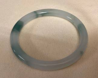 MES186 Green & White Jade Thin Bangle Bracelet New