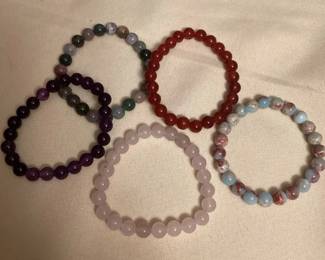 MES192 Five Polished Stone Bead Bracelets New