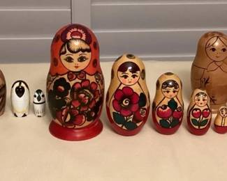 MES145 Four Sets Of Wooden Russian Matryoshka Nesting Dolls