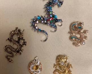 MES020 Five Chinese Dragon Brooches