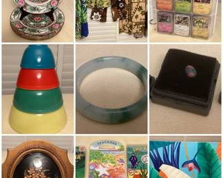MAKAKILO ESTATE SALE CTBids Online Auction • Bidding Ends 07/10/26 • Pickup 07/12/26 This estate auction features a huge collection of vintage famille rose medaliion plates, bowl, tea cups & saucers, serving plates & bowls, vases and more, collectible brooches, fine jade jewelry, household and kitchen goods, Hawaiian children's books, comics, collectible trading cards, Pokemon & Yu-Gi-Oh, handmade patchwork quilts, vintage aloha shirts & clothing, artwork, toys, cowboy hats seashells, shoes, Tsum Tsum, collectibles from around the world and so much more!