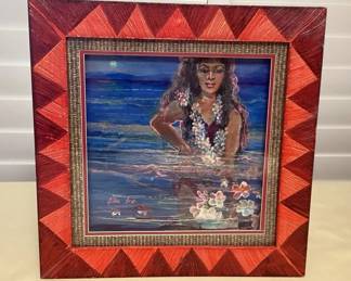 MES162 Original Framed Painting Of A Lovely Hawaiian Woman Wearing A Lei
