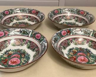 MES007 Set Of Four Chinese Rose Medallion Porcelain Serving Bowls 8”