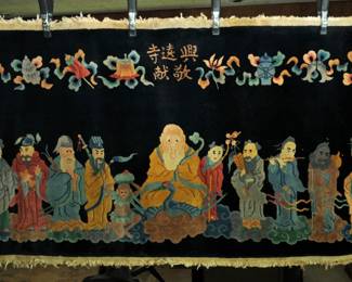 PEKING SCULPTURAL CHINESE WOOL HAND KNOTTED PICTURIAL RUG WITH BUDA & 8 IMMORTALS
