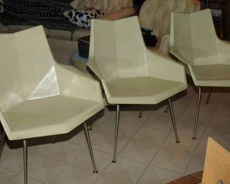 3 PAUL McCOBB ORGAMI FIBERGLASS`ARM DINING CHAIRS