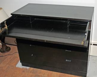 EBONIZED SERVER CHEST WITH TOP DESK DRAWER