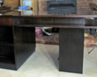 EDWARD WORMLEY FOR DUNBAR EBONIZED WOOD WEDGE TOP PEDISTAL DESK c1950 
