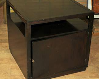 EDWARD WORMLEY FOR DUNBAR EBONIZED MAHOGANY SIDE TABLE WITH DOOR