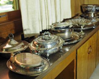 ASSORTMENT OF SILVER PLATE SERVING DISHES