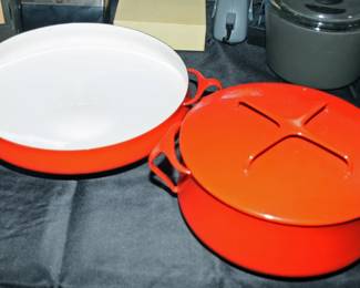 Early and Rare Dansk IHQ Kobenstyle Quistgaard Denmark Blue Enamel Cast Iron Paella Pan & Dutch Oven Jens Quistgaard Dansk Design