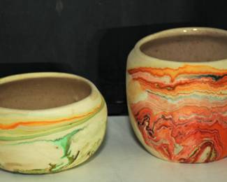 2 VINTAGE Nemadji Pottery Vases Southwestern Earthy Tones Swirl Made in USA
