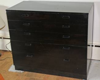 EDWARD WORMLEY FOR DUNBAR EBONIZED SERVER CHEST WITH PULL OUT TOP DESK DRAWER