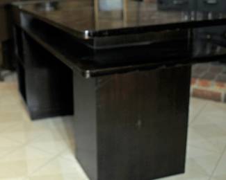 EDWARD WORMLEY FOR DUNBAR EBONIZED WOOD WEDGE TOP PEDISTAL DESK c1950 