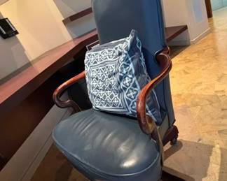 Leather blue office chair by Hancock & Moore $300 (new $3,000)