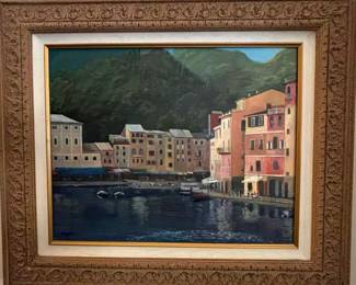 Original Oil a coastal village along the Italian Riviera $250