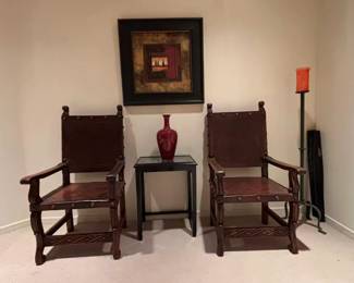 Spanish style Leather armchairs $2,000/pair  (new $4,000)