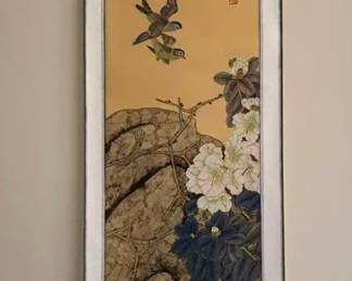Vintage Japanese Scroll Birds over Flowers $150