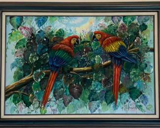 Original Oil by Beth Erlund in 1996 Pair of Macaws $200