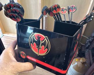 Bacardi Rum Bat Logo Bar Top Caddy Tray with Napkins Straws Stir Holder