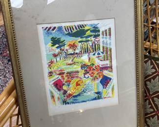 BEAUTIFUL VINTAGE LITHOGRAPH CITY BEACH SIGNED BEREA FRAMED