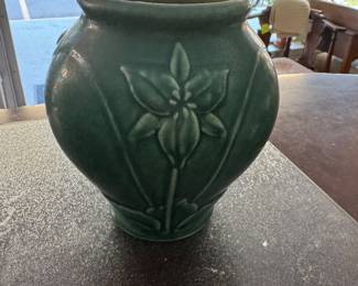 Pewabic Pottery 110 Anniversary Vase Green Trillium Flowers 8 1/4"