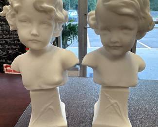 Antique French Carved Marble Portrait Bust of Child on Plinth, circa 1890