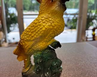 Maddux of California Yellow-Green Parrot Vintage Figurine Bird MCM 9.5" Tall
