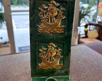 MERCER MORAVIAN TILE GREEN WALL SCONCE CANDLE HOLDER