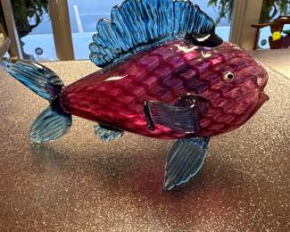 Chatham Glass Cranberry Art Glass Fish 2002 Signed