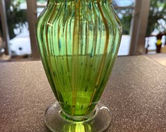 Murano Handblown Art Glass Vase Made in Italy Large 8” Decorated Stripes