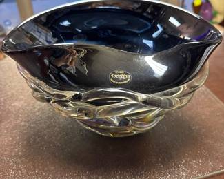 RARE Jozefina Krosno Iridescent BOWL Braided Fused Glass Wrap STUNNING 11 /2"