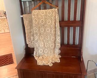 halltree and vintage tablecloths