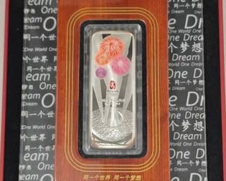 2008 Beijing Olympics 50 Gram Colored .999 Silver Commemorative Bar with COA