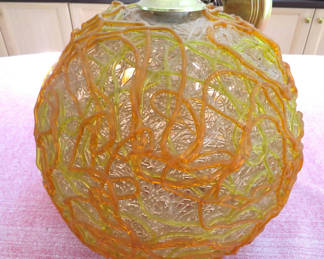 Lot 144: MCM Spaghetti Hanging Globe Pendant Light Orange Yellow