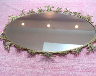 Lot 109: Vintage Hollywood Regency Oval Gold Vanity Mirror Tray