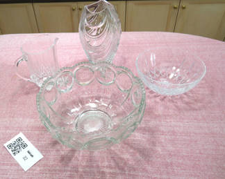 Lot 32: Four Pieces Crystal Tableware Bowls Vase Pitcher