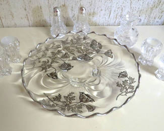 Lot 167: Assortment of Crystal Tableware and silver inlay Footed plate