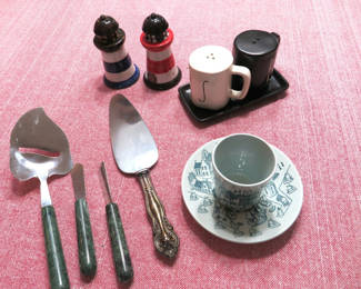 Lot 81: Marble Cheese Servers, Salt and Pepper Shakers, MCM Espresso Cup