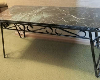 Lot 113: Green Marble Top Table with Iron Legs