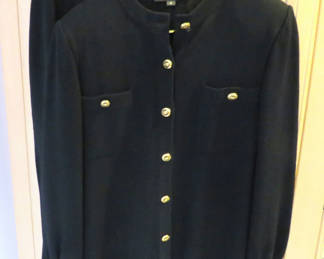 Lot 65: St. John Basics Black Knit Skirt Set with Gold Buttons