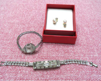 Lot 108: Rhinestone Kronotron Watch, Bracelet, Talbots Earrings