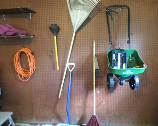 Lot 153: Wall of Garage Tools and Garden