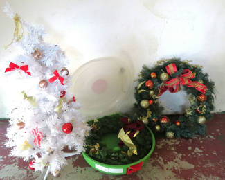 Lot 149: 2 Giant Christmas Wreaths and White Tabletop Tree