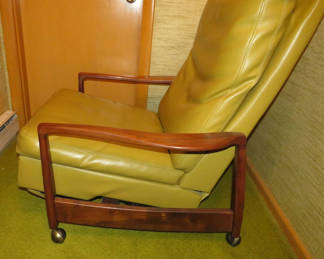 Lot 66: Vintage Mid Century Modern Leather Recliner Wood Frame