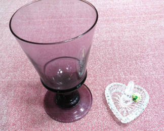 Lot 94: Waterford Crystal Ring Holder and Waterford Amethyst Goblet