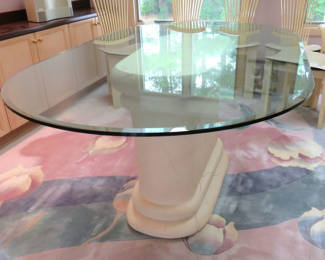 Lot 39: Vintage Italian Style Dining Table with Stone or Plaster Base and Oval Glass Top