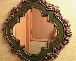 Lot 67: Quatrefoil Mirror Gold Trim Green